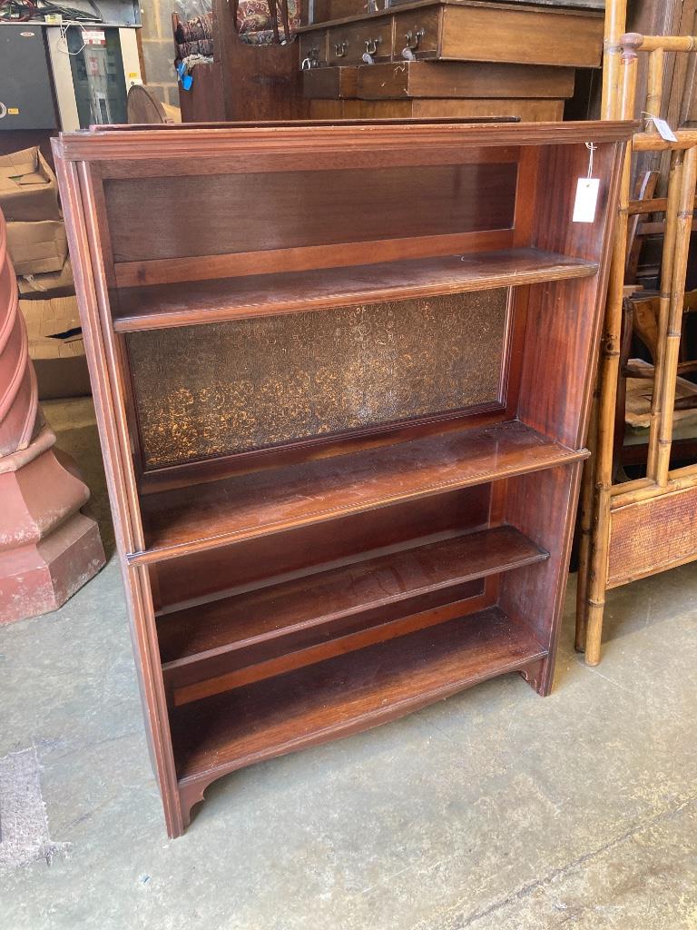 Two Victorian mahogany bookshelves, width 93cm, depth 24cm, height 127cm (adapted)